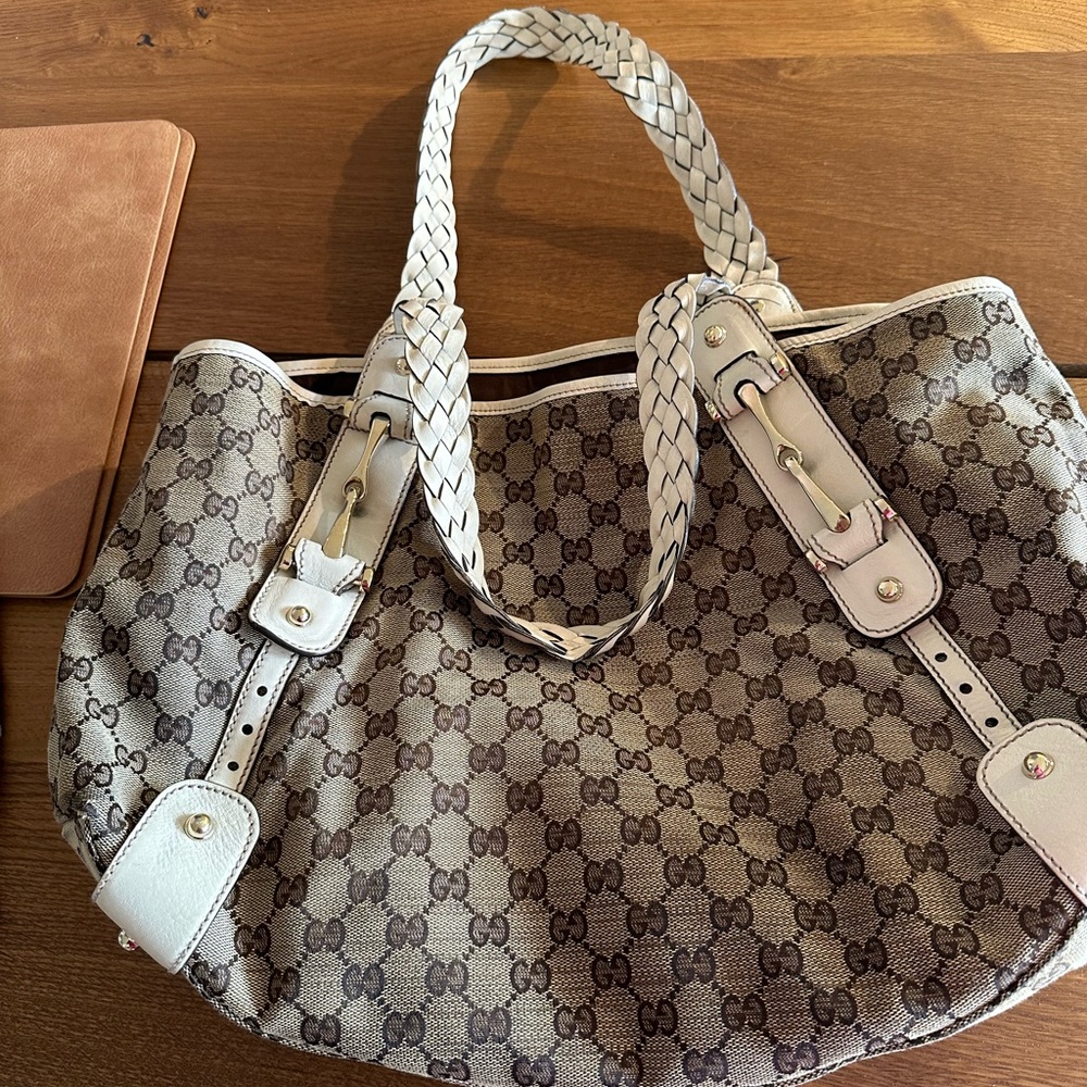 Gucci Monogram Beige and White Tote